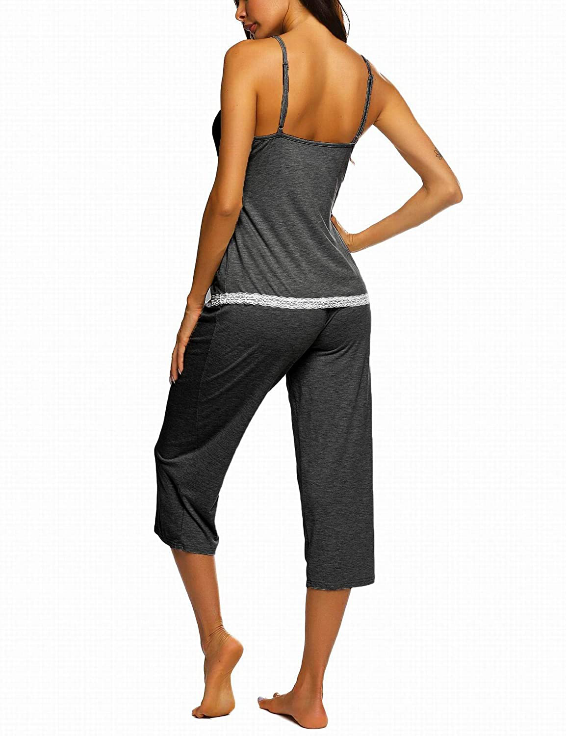 Ekouaer Womens Pajamas Set V-Neck Cami Top and Capris Pants Sleepwear Pjs Set S-XXL Apparel & Accessories > Clothing > Sleepwear & Loungewear Kylie Max