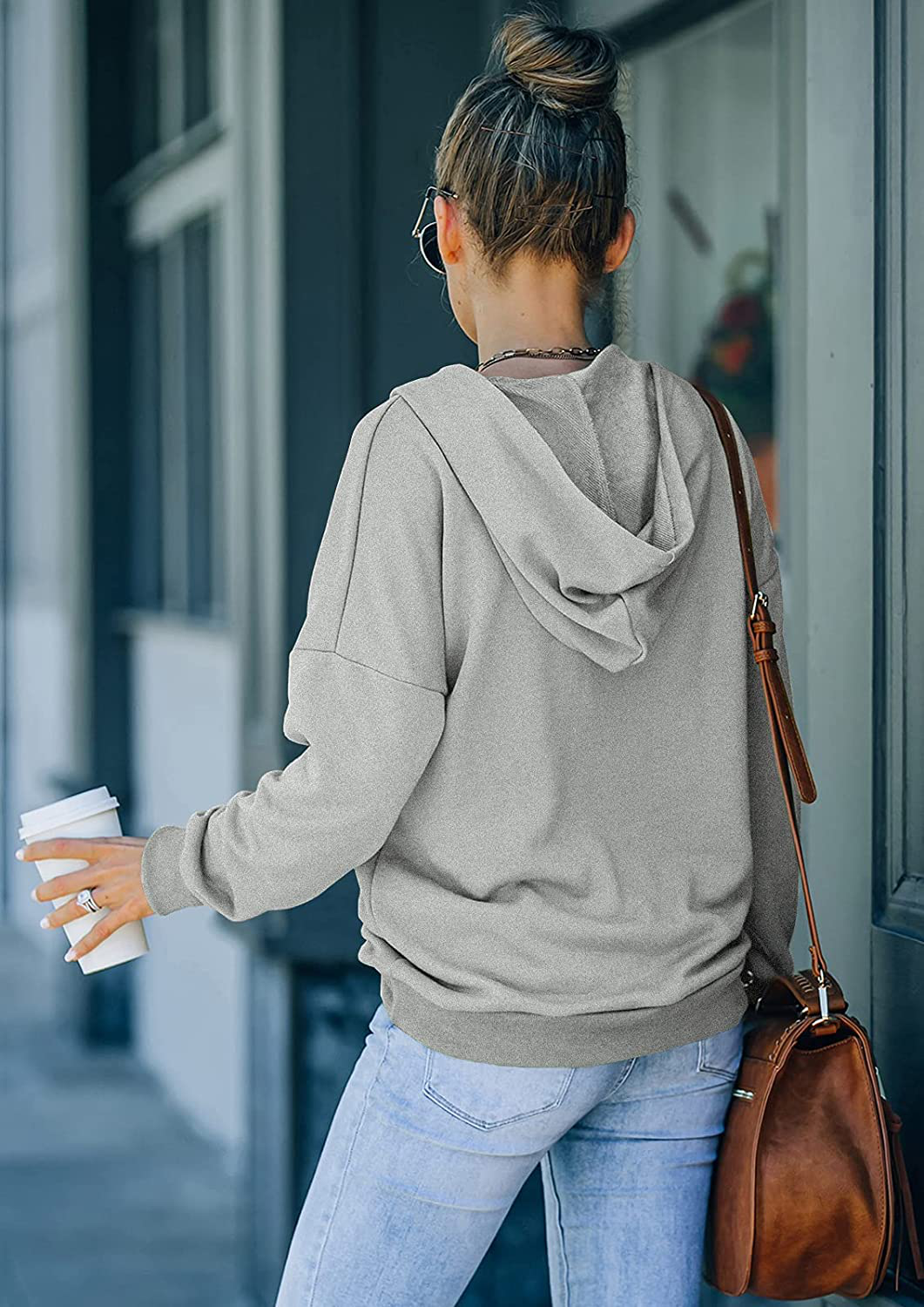 KIRUNDO Women'S Long Sleeve Casual Sweatshirts Women Hoodies Solid Color Button Collar Fall Pullover Tops Apparel & Accessories > Clothing > Activewear Kylie Max
