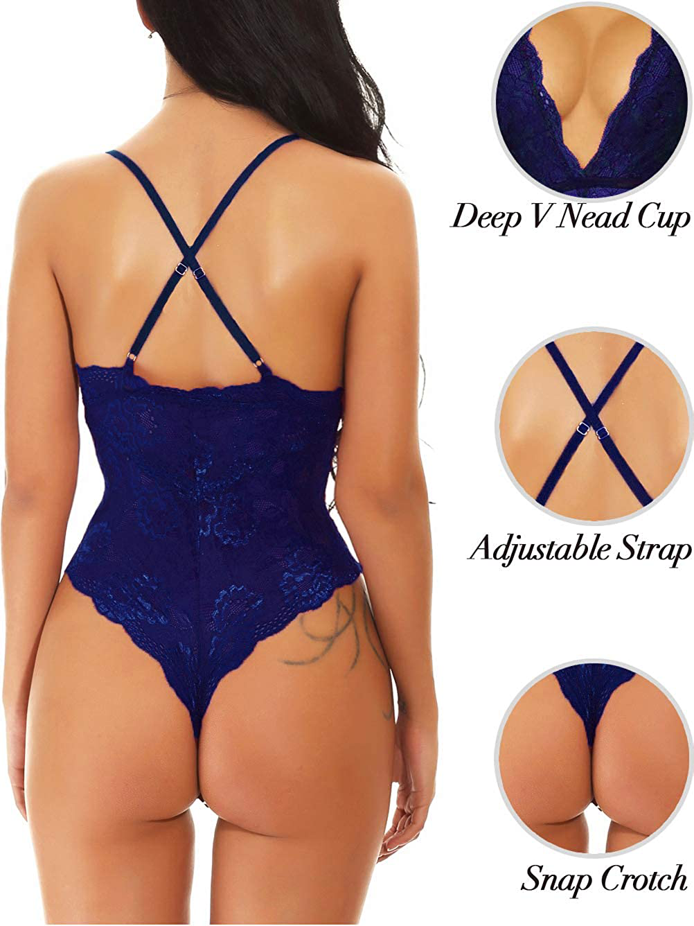 Kaei&Shi V-Neck See Through Lingerie Floral Lace Babydoll Sexy Lingerie for Women One Piece Bodysuit Apparel & Accessories > Clothing > Underwear & Socks > Lingerie Kaei&Shi