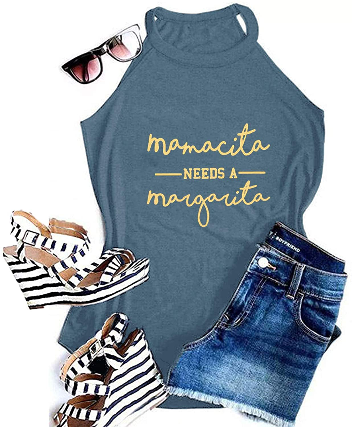 Mamacita Needs a Margarita Women Funny Shirts Workout Tops Graphic Beach Holiday Outfit Tees Apparel & Accessories > Clothing > Activewear Kylie Max
