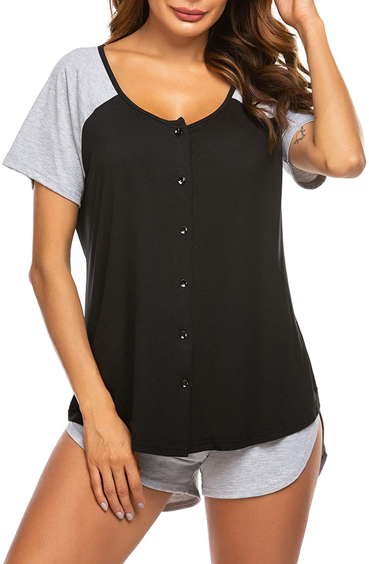 Ekouaer Women's Pajama Short Sleeve Sleepwear Soft Pj Set Top and Shorts Pajamas Set Apparel & Accessories > Clothing > Sleepwear & Loungewear > Pajamas Ekouaer Style 1_black Small