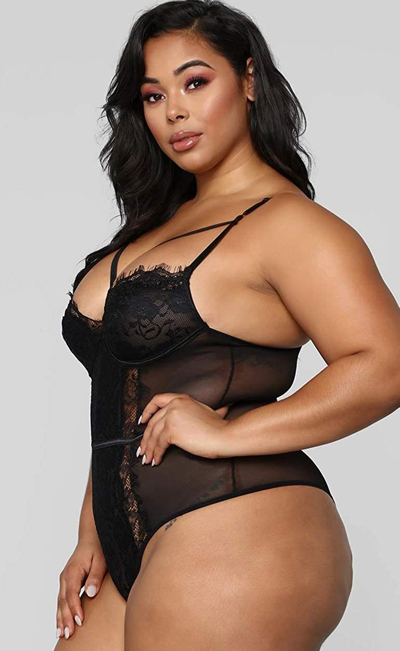 Plus Size Lingerie for Women Sexy Eyelash Lace Bodysuit Naughty Mesh One Piece Teddy Outfits Apparel & Accessories > Clothing > Underwear & Socks > Lingerie Ella Lust