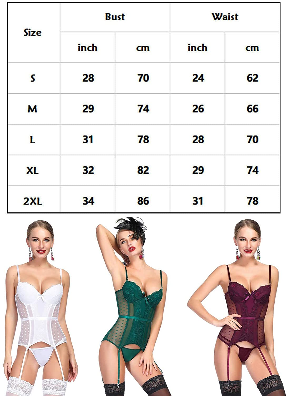 TOPMELON Sexy Women'S Bustiers & Corsets Lingerie Set Boned Overbust Corset Top Garter Belt Gift for Her Apparel & Accessories > Clothing > Underwear & Socks > Lingerie TOPMELON