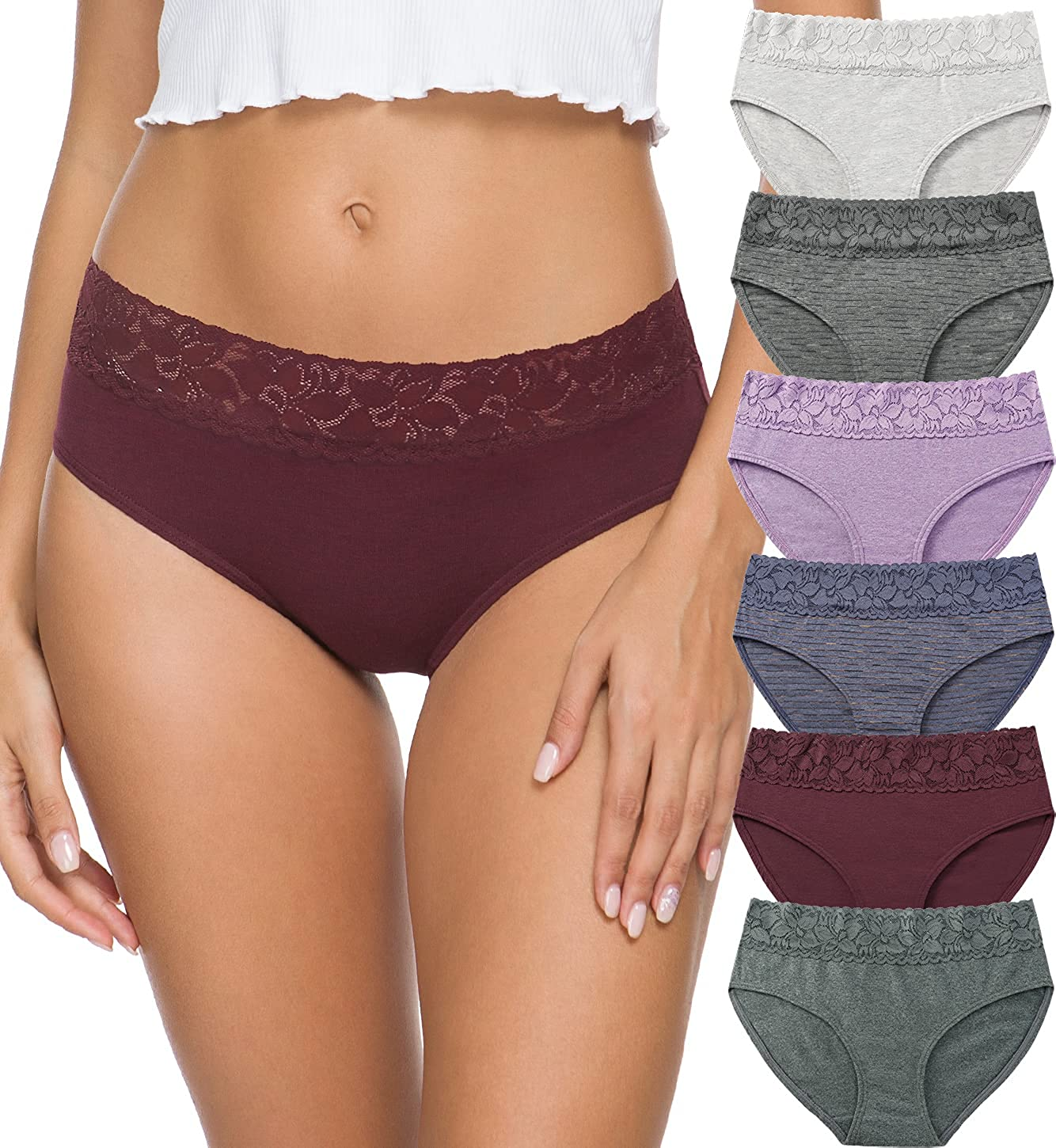 Cotton Hipster Panties for Women Lace Hiphugger Panties Bikini Underwear Pack Apparel & Accessories > Clothing > Underwear & Socks > Underwear Altheanray Gray Line2 Small