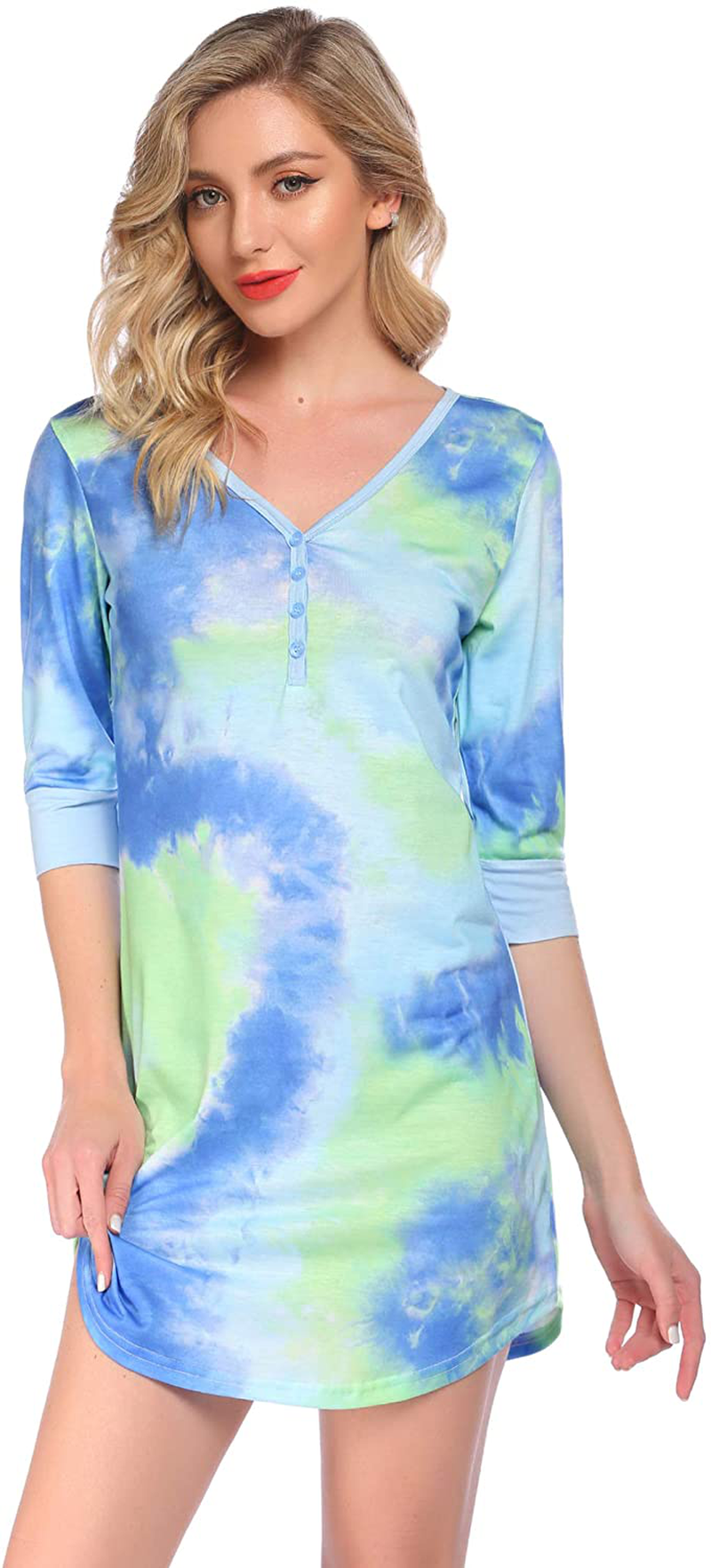 Ekouaer Women'S Nightgown Sleep Nightshirt Sleepshirt Button down Pajama Dress Sleepwear Apparel & Accessories > Clothing > Sleepwear & Loungewear > Nightgowns Kylie Max