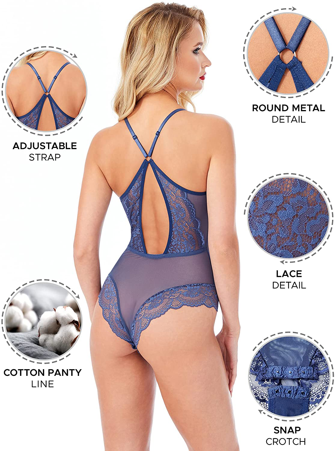Lingerie for Women Snap Crotch Unlined Sexy Shapewear Teddy Bodysuit - Sandra Apparel & Accessories > Clothing > Underwear & Socks > Lingerie Lussuria