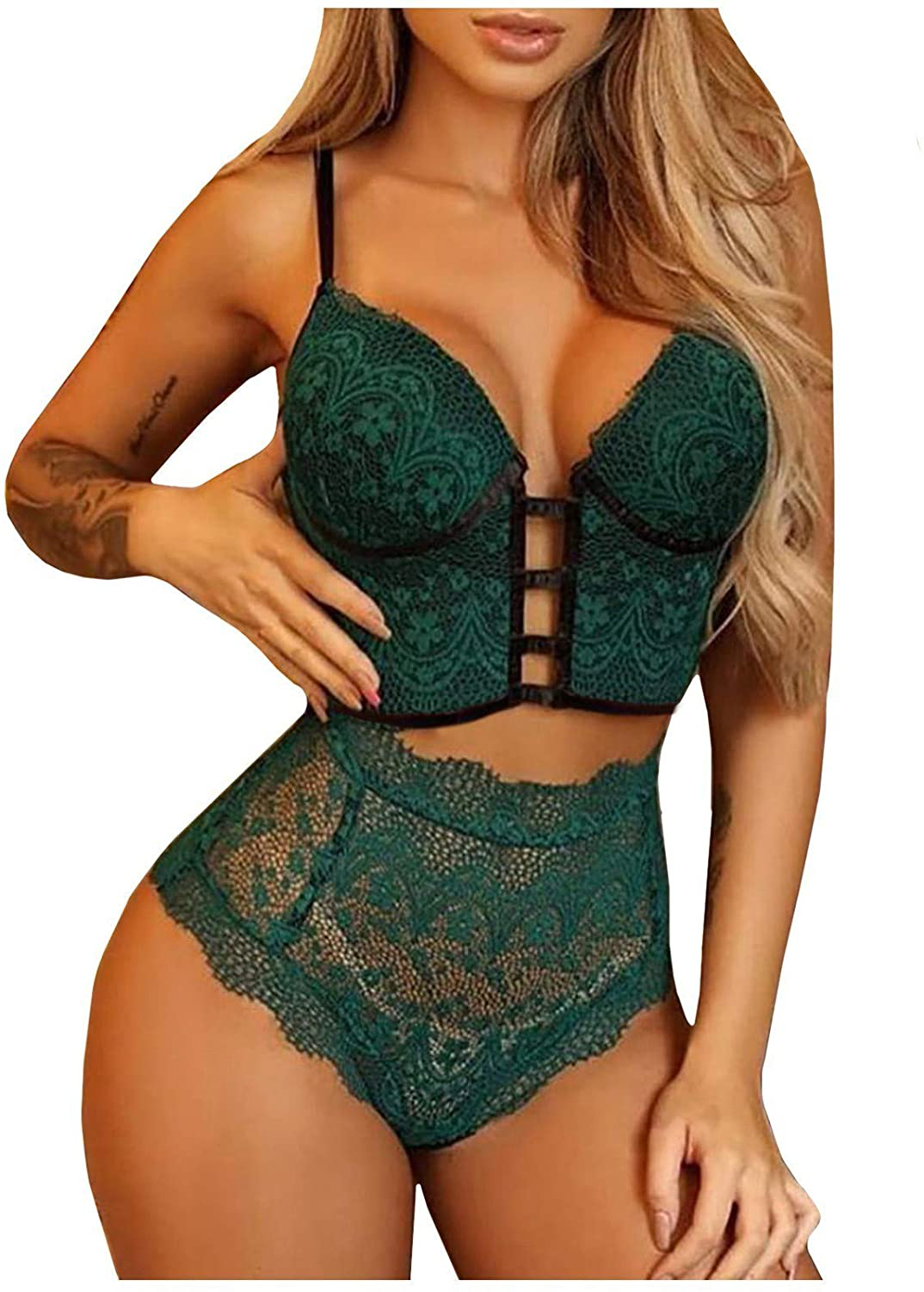 MOOKO Lingerie for Women Plus Size Lace Lingerie Sets Chemise Sleepwear Sexy Babydoll Mini Teddy Bodysuit Nightgown Apparel & Accessories > Clothing > Underwear & Socks > Lingerie MOOKO A-green 3X-Large