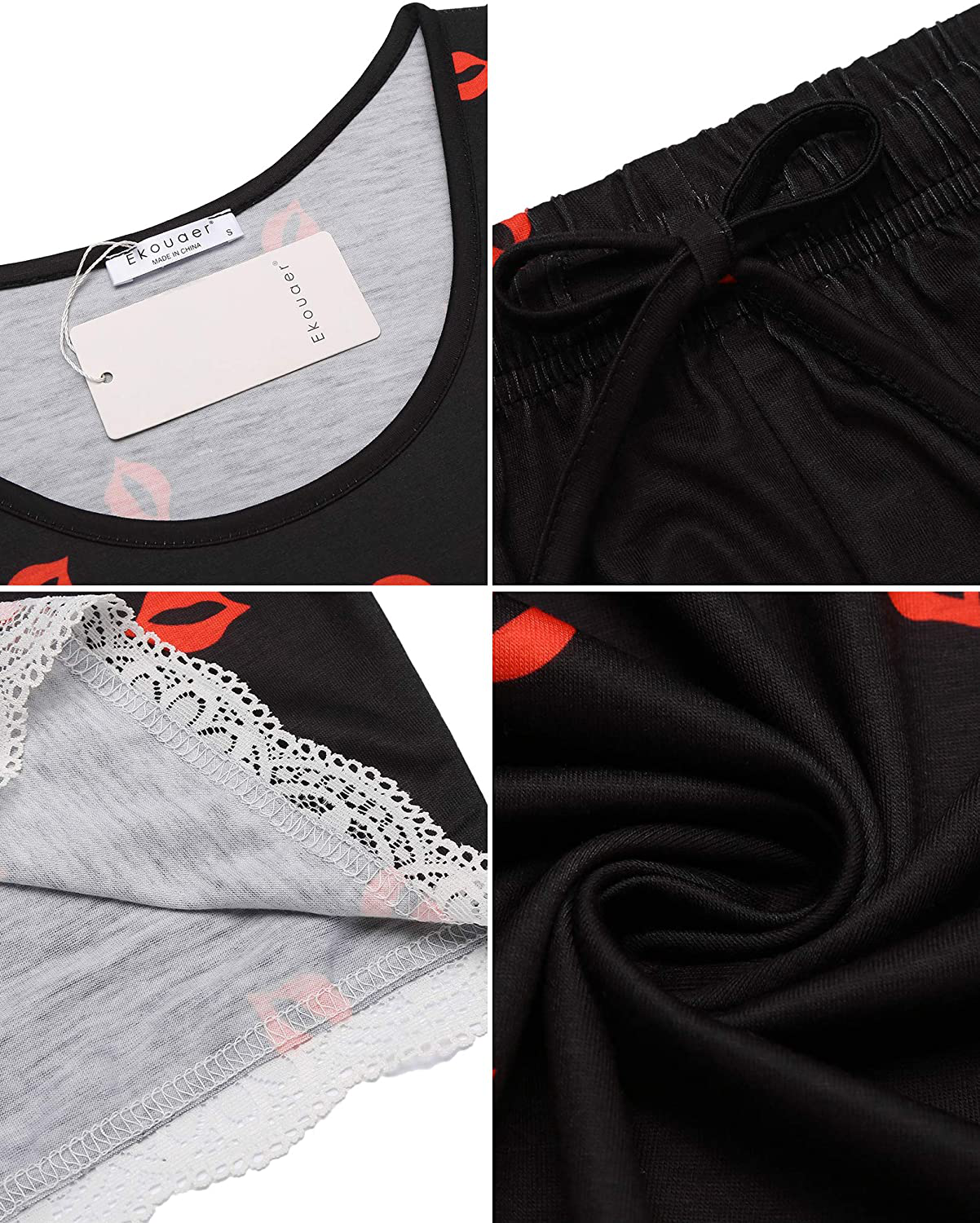 Ekouaer Womens Pajama Set Sleeveless Tank Top and Shorts Pj Set Lace Hem Sleepwear S-XXL Apparel & Accessories > Clothing > Sleepwear & Loungewear > Pajamas Ekouaer