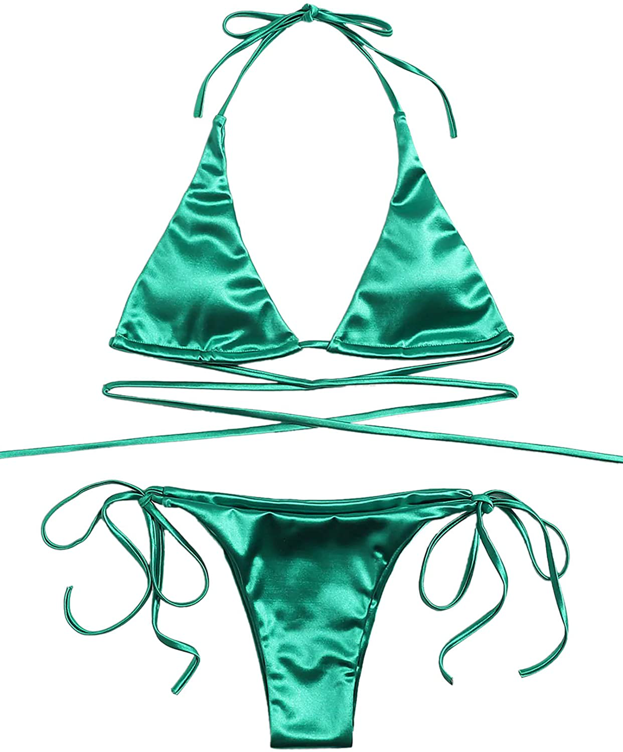 SOLY HUX Women'S Metallic Halter Top Two Piece Swimsuit Tie Side Triangle Bikini Kylie Max