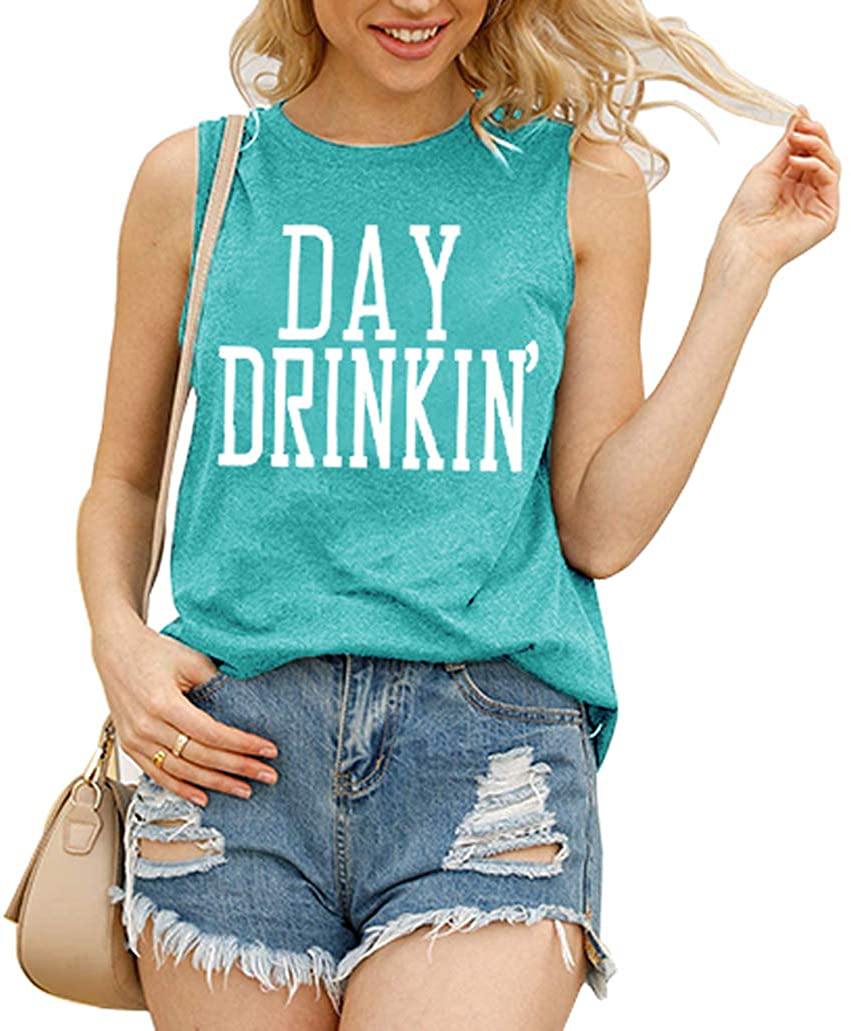 Bealatt Day Drinkin’ Casual Tank Tops Funny Letters Print Vest T-Shirt, Cute Drinking Shirt Tank for Women Apparel & Accessories > Clothing > Activewear Kylie Max