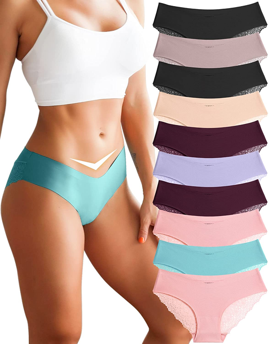 Sth Big 10 Pack Sexy Cheeky Underwear for Women Lace Bikini Panties Ladies No Show Hipster V-Waist Apparel & Accessories > Clothing > Underwear & Socks > Underwear Sth Big Multicolor Medium