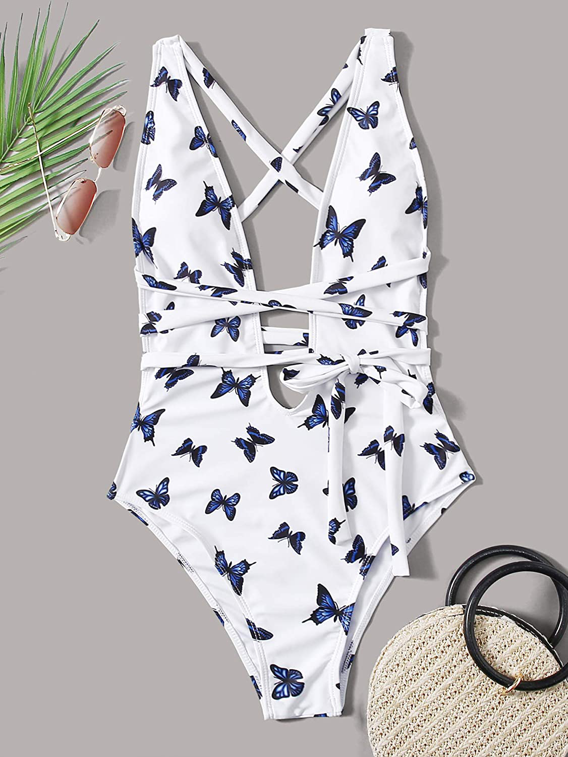 Sweatyrocks Women'S Sexy Bathing Suits Criss Cross Tie Knot Front Deep V Open Back Leopard One Piece Swimwear Apparel & Accessories > Clothing > Swimwear Kylie Max