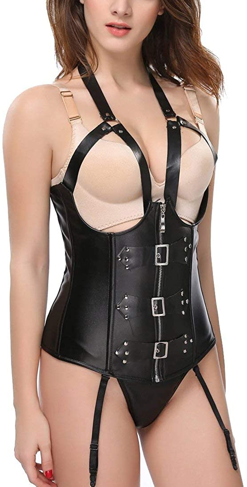 Blidece Women'S Fashion PU Leather Halter Shoulder Straps Underbust Corset Top Apparel & Accessories > Clothing > Underwear & Socks > Lingerie Blidece
