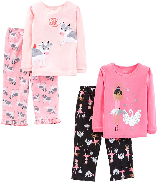 Simple Joys by Carter'S Girls and Toddlers' 4-Piece Pajama Set (Cotton Top & Fleece Bottom) Apparel & Accessories > Clothing > Sleepwear & Loungewear > Pajamas Kylie Max