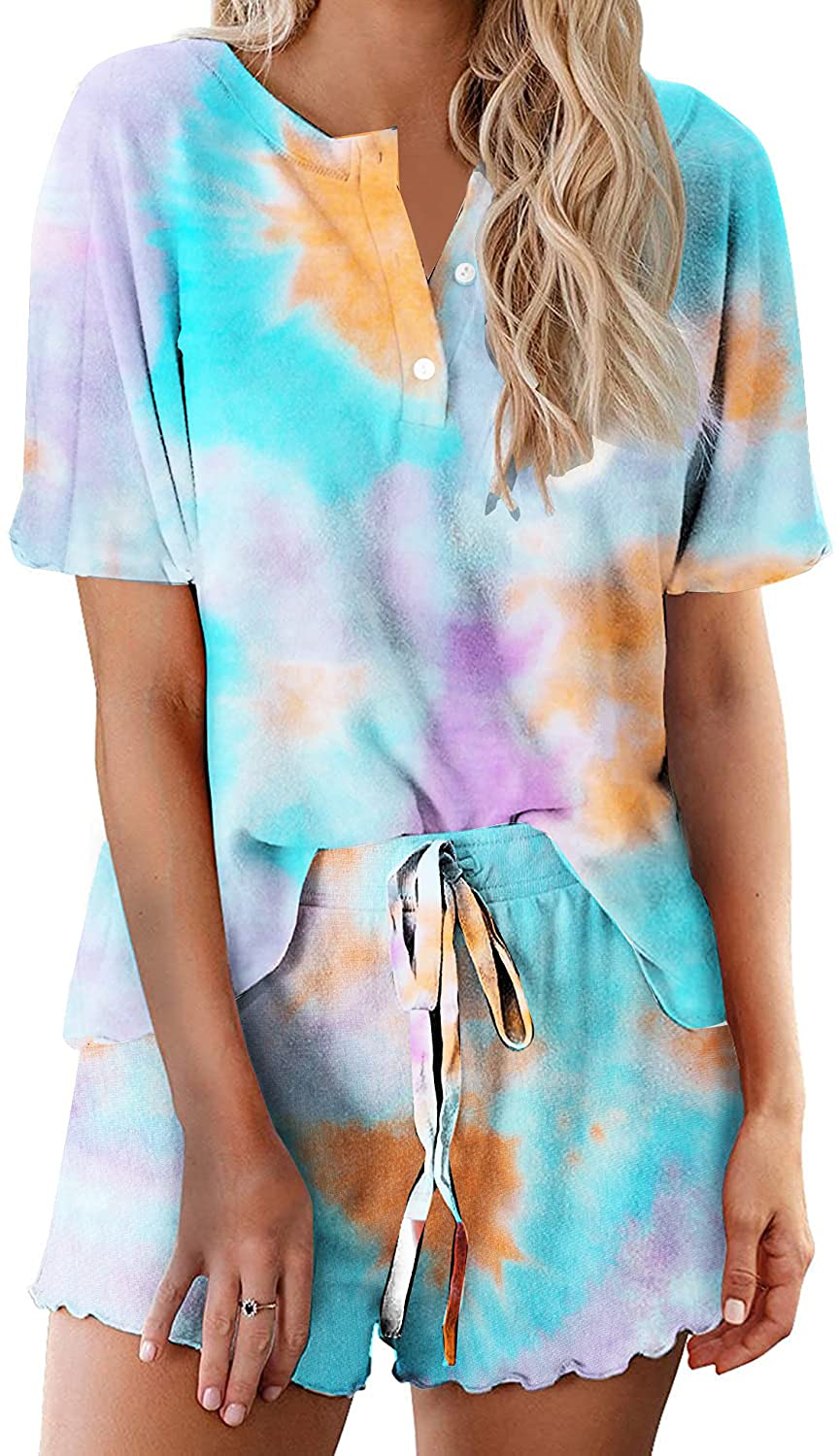 Ekouaer Tie Dye Pajamas Set Womens Loungewear Sleepwear 2 Piece PJ Sets Apparel & Accessories > Clothing > Sleepwear & Loungewear > Pajamas Ekouaer Beautiful 4 Large