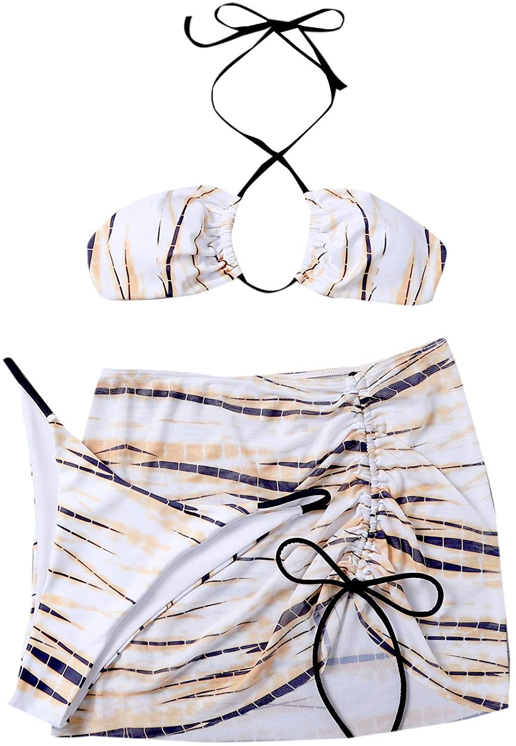 SOLY HUX Women'S Tie Dye Wrap Bikini Bathing Suits with Mesh Beach Skirt 3 Piece Swimsuits Apparel & Accessories > Clothing > Underwear & Socks > Lingerie KYLIE MAX Multicoloured Small