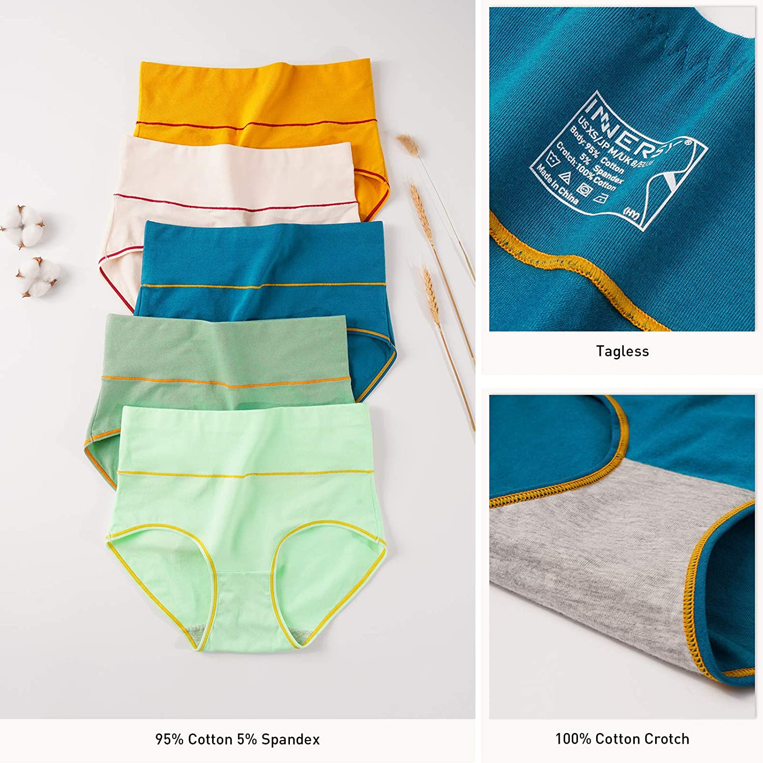 INNERSY Womens High Waisted Underwear Cotton Panties Regular & plus Size 5-Pack Apparel & Accessories > Clothing > Underwear & Socks > Underwear INNERSY