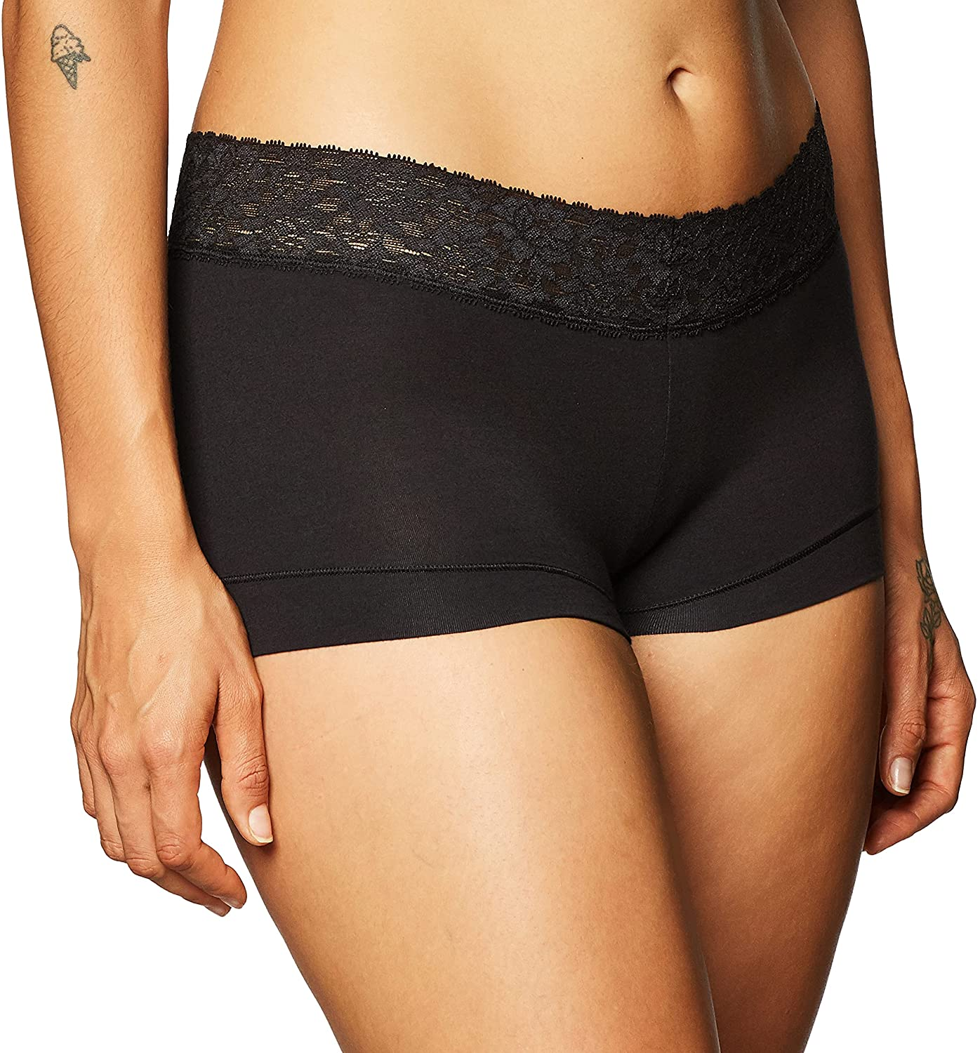 Maidenform Women'S Dream Cotton with Lace Boyshort Apparel & Accessories > Clothing > Underwear & Socks > Underwear Maidenform Black 7