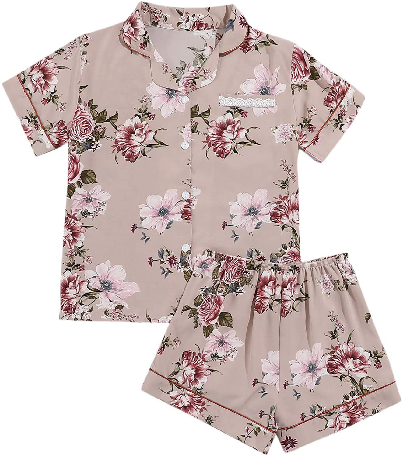 SweatyRocks Women's Short Sleeve Sleepwear Button Down Satin 2 Piece Pajama Set Apparel & Accessories > Clothing > Sleepwear & Loungewear > Pajamas SweatyRocks