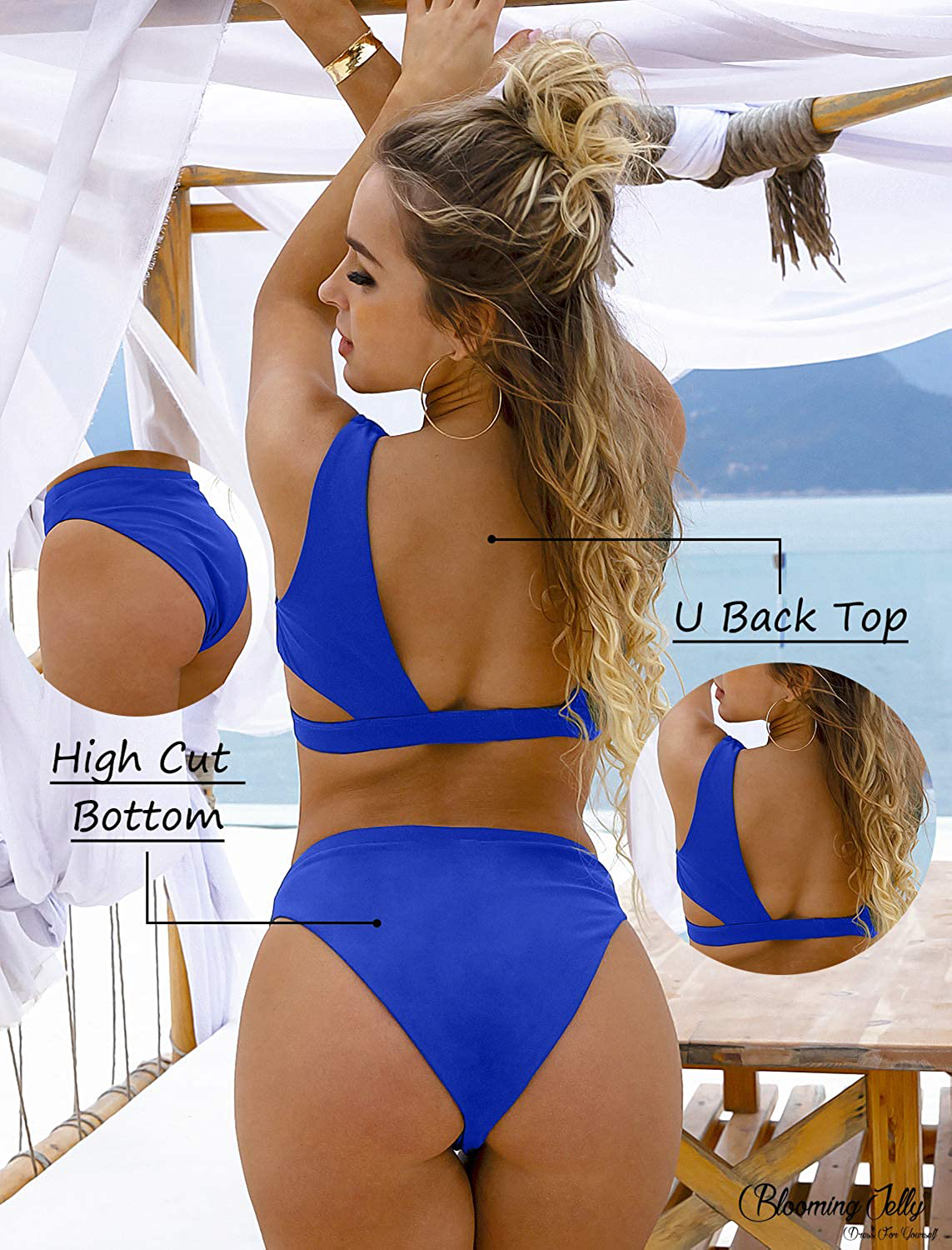 Blooming Jelly Women's High Waisted Swimsuit Crop Top Cut Out Two Piece Cheeky High Rise Bathing Suit Bikini Apparel & Accessories > Clothing > Swimwear Blooming Jelly