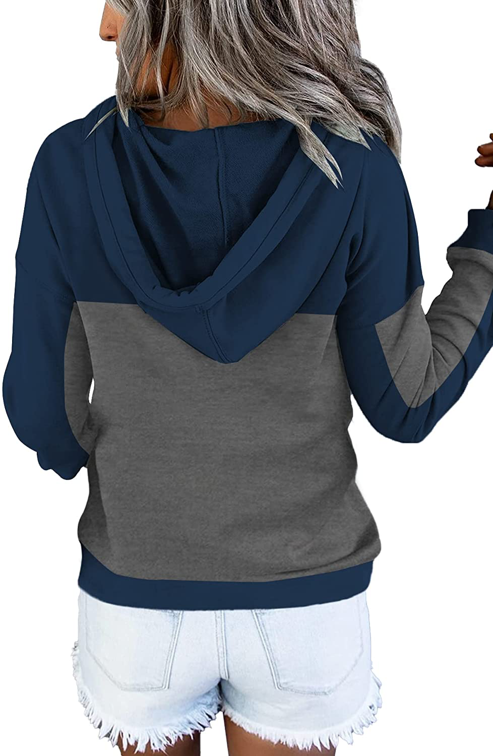 ETCYY Women'S Color Block Hoodies Tops Long Sleeve Casual Drawstring Button down Pullover Sweatshirt with Pocket Apparel & Accessories > Clothing > Activewear Kylie Max
