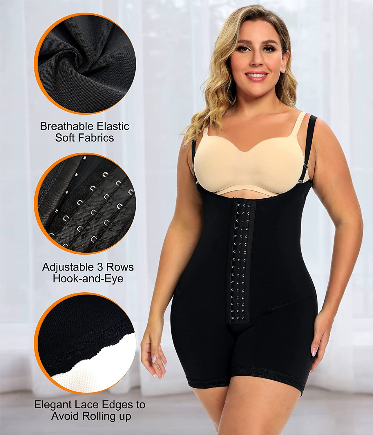 SHAPERX Shapewear Tummy Control Fajas Colombianas High Compression Body Shaper for Women Butt Lifter Thigh Slimmer Apparel & Accessories > Clothing > Underwear & Socks > Shapewear SHAPERX