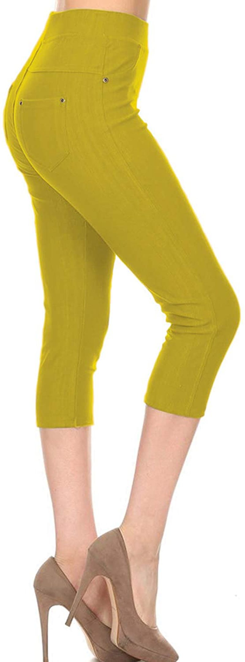 Leggings Depot Premium Quality Women's Cotton Blend Stretch Pull-on Jeggings with Pockets Apparel & Accessories > Clothing > Activewear LEGGINGS DEPOT Capri-yellow 1X-2X