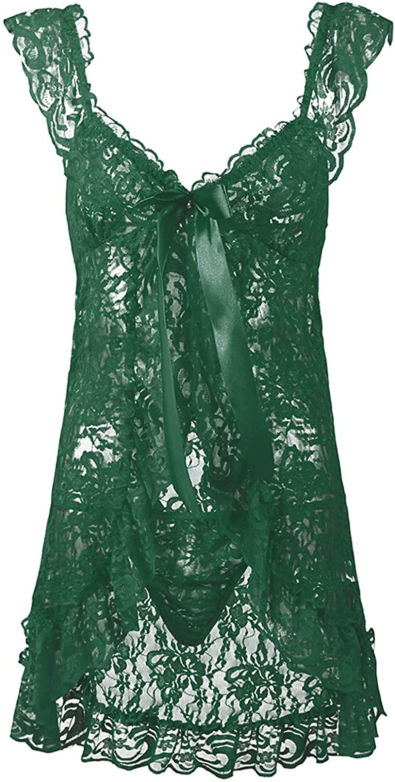 Babydoll Lingerie for Women Pajamas Lace Front Bow Closure Lingerie V Neck Nightwear Sexy Chemise Nightie Apparel & Accessories > Clothing > Underwear & Socks > Lingerie Kylie Max