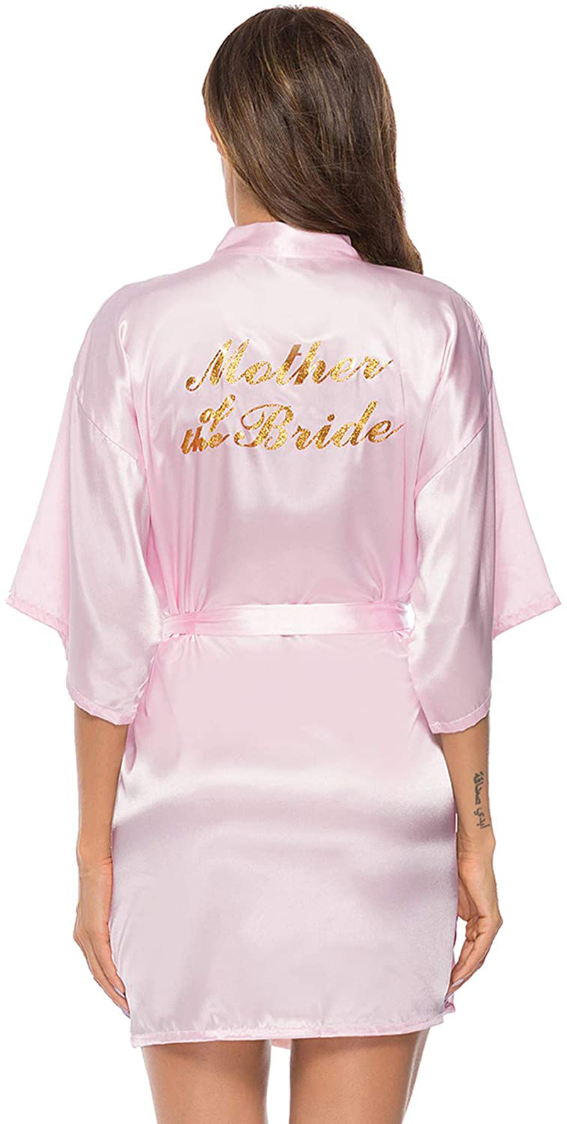Vlazom Women'S Satin Robe Short Kimono for Bride & Bridesmaid Wedding Party Robes with Gold Glitter or Rhinestones Apparel & Accessories > Clothing > Sleepwear & Loungewear > Robes KYLIE MAX