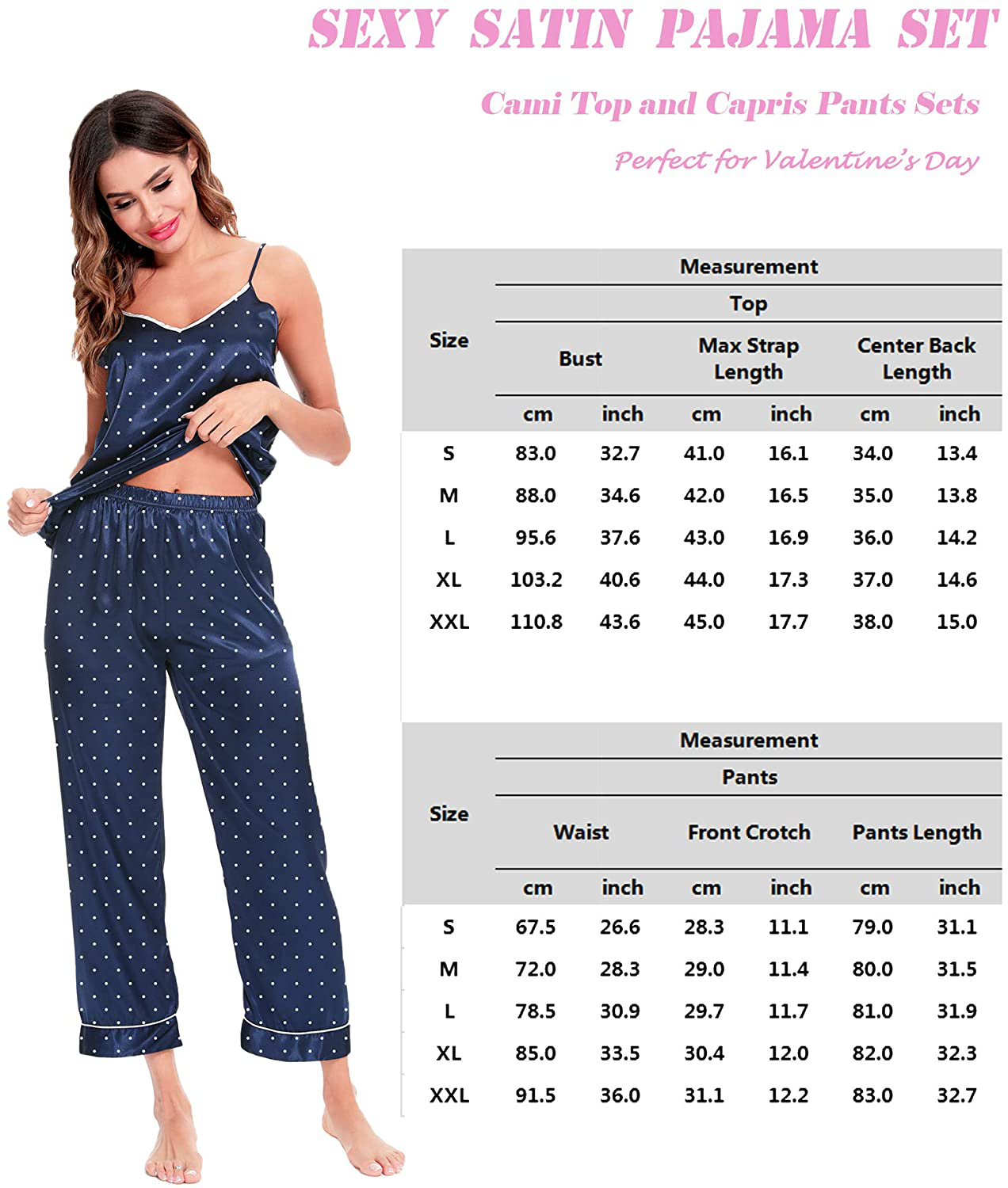 SWOMOG Womens Silk Satin Pajamas Set Two-Piece Pj Sets Cami Top and Capris Pants Sleepwear Apparel & Accessories > Clothing > Sleepwear & Loungewear Kylie Max