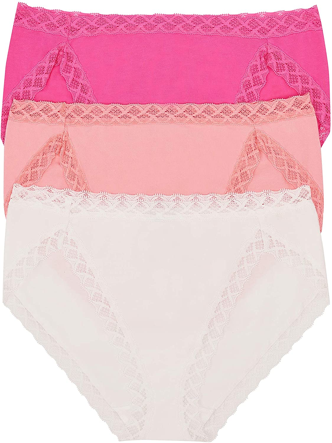Natori Womens Bliss French Cut Panty Apparel & Accessories > Clothing > Underwear & Socks > Underwear Natori Rosebloom/Pink Icing/White (3 Pack) X-Large