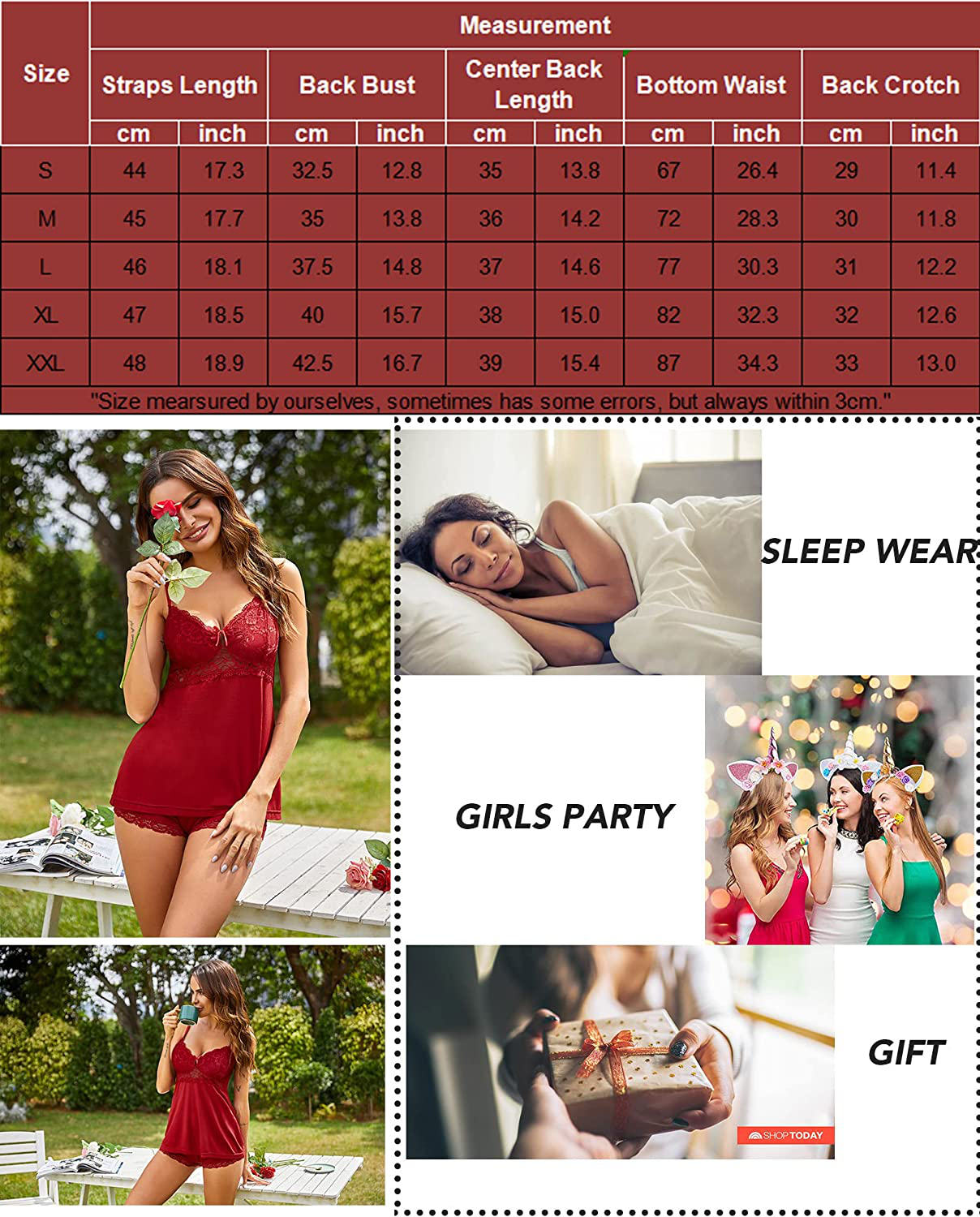 Wearella Women Cami Sleepwear Set Lace Camisole Short Set Sexy Nightwear Lace Trim Pajama Set Apparel & Accessories > Clothing > Sleepwear & Loungewear Kylie Max