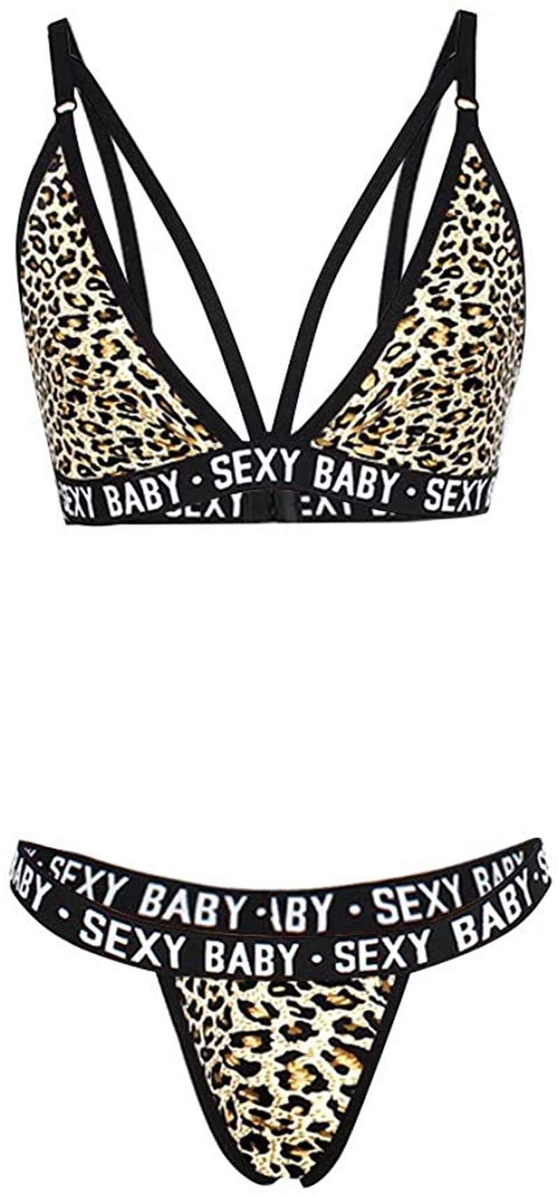 Women Sexy Lingerie Sleepwear Fashion Camo Print V-Collar Strappy Bra and Panty 2Pcs Sets Bodysuit Underwear Pajamas Apparel & Accessories > Clothing > Underwear & Socks > Lingerie Taswuw
