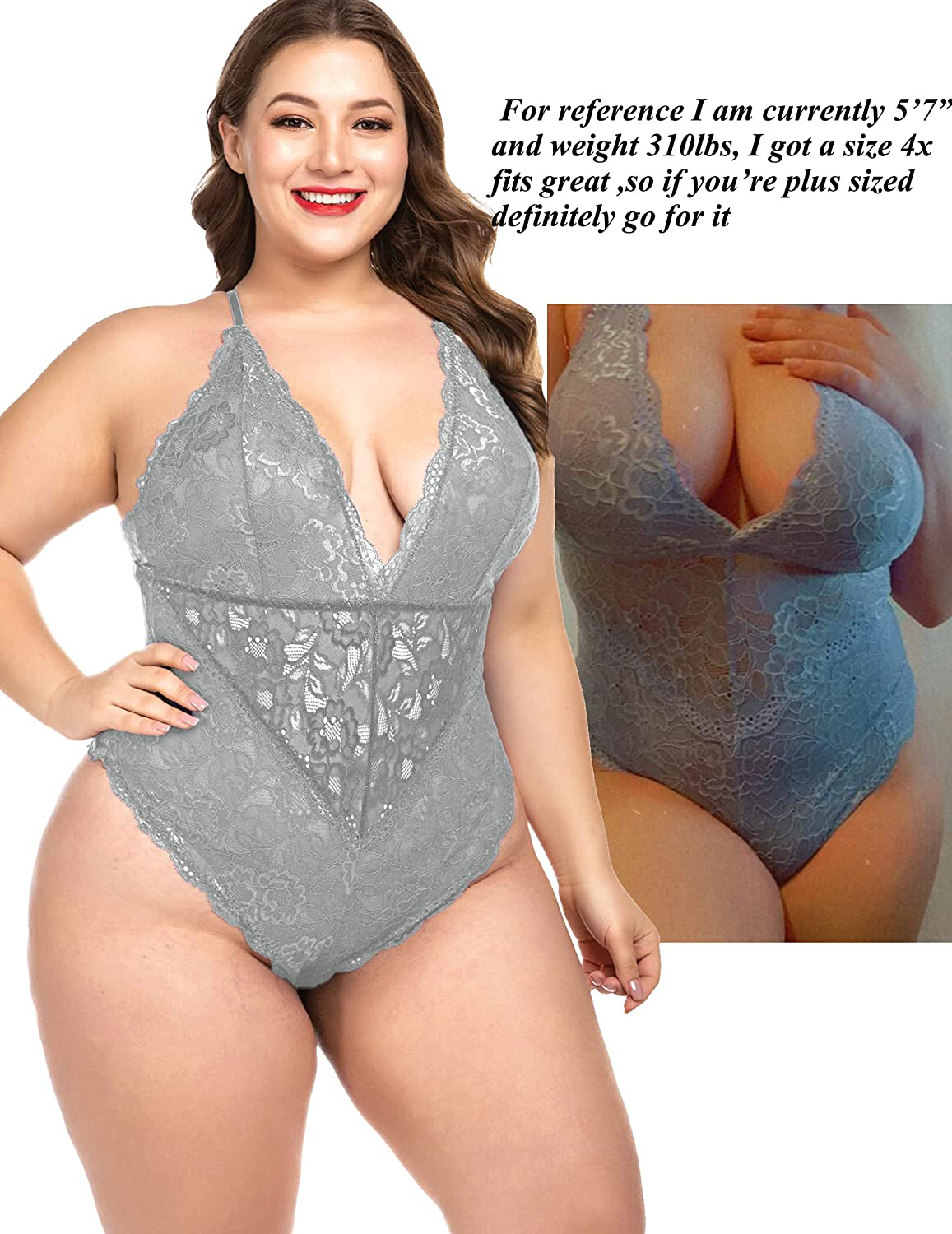 ELOVER Lingerie for Women Plus Size Lace Teddy Lingerie Bodysuit One Piece Babydoll Apparel & Accessories > Clothing > Underwear & Socks > Lingerie ELOVER