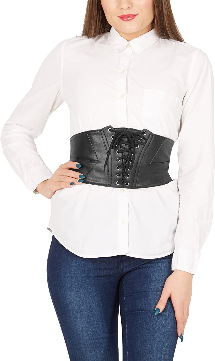 Blackbutterfly Wide Corset Waspie Elastic Waist Faux Leather Belt Apparel & Accessories > Clothing Accessories > Belts BlackButterfly