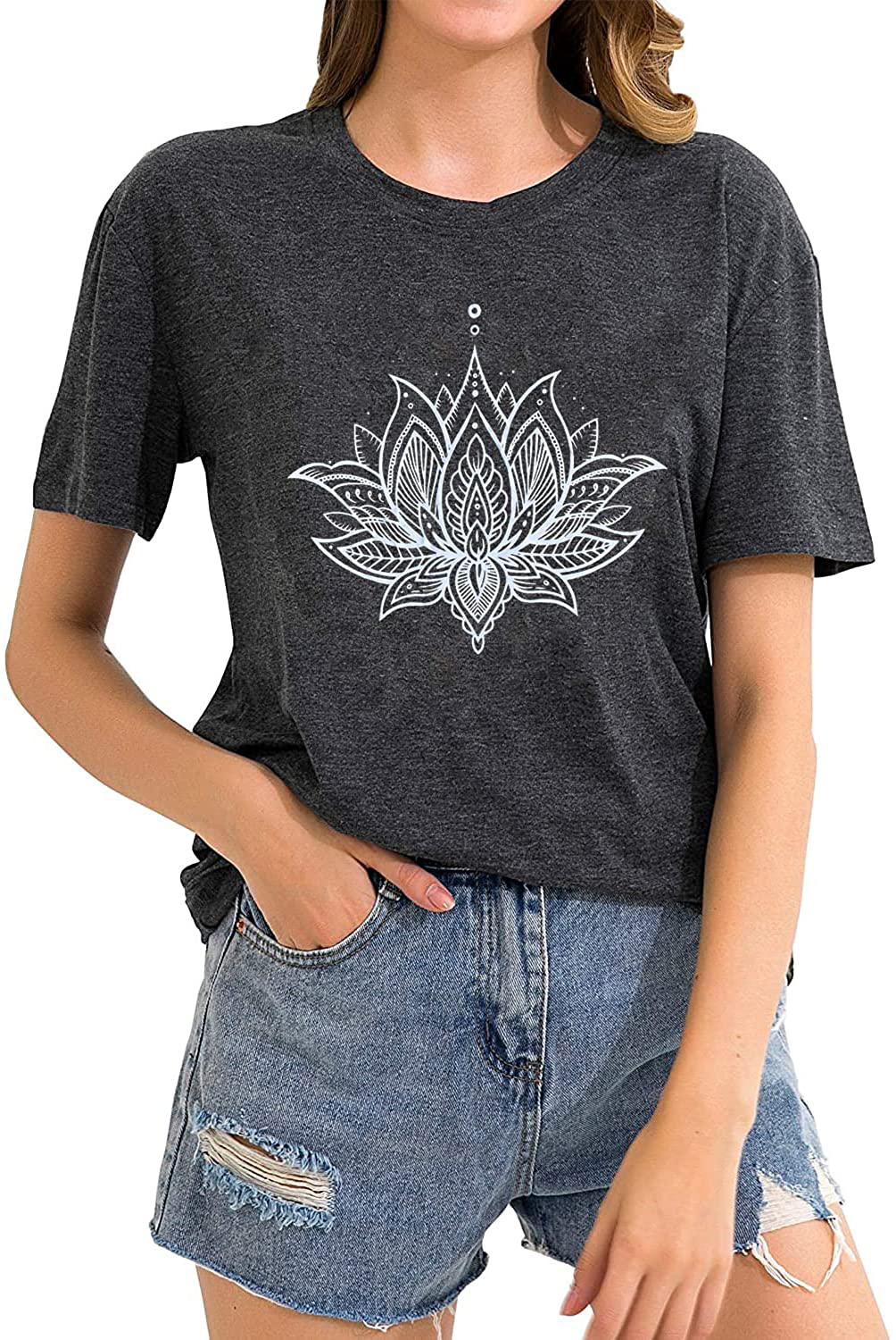 QIANRUO Lotus Flower Tank Top Women Meditation Yoga Shirts Casual Workout Muscle Tank Top Summer Sleeveless Graphic Tees Vest Apparel & Accessories > Clothing > Activewear Kylie Max