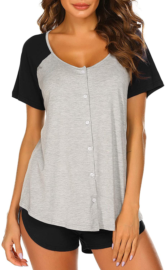 Ekouaer Women's Pajama Short Sleeve Sleepwear Soft Pj Set Top and Shorts Pajamas Set Apparel & Accessories > Clothing > Sleepwear & Loungewear > Pajamas Ekouaer Style 1_grey 1 Large