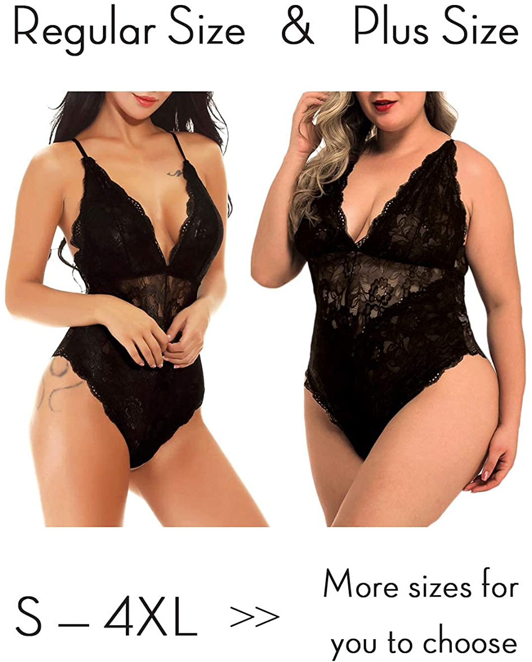 Kaei&Shi V-Neck See Through Lingerie Floral Lace Babydoll Sexy Lingerie for Women One Piece Bodysuit Apparel & Accessories > Clothing > Underwear & Socks > Lingerie Kaei&Shi