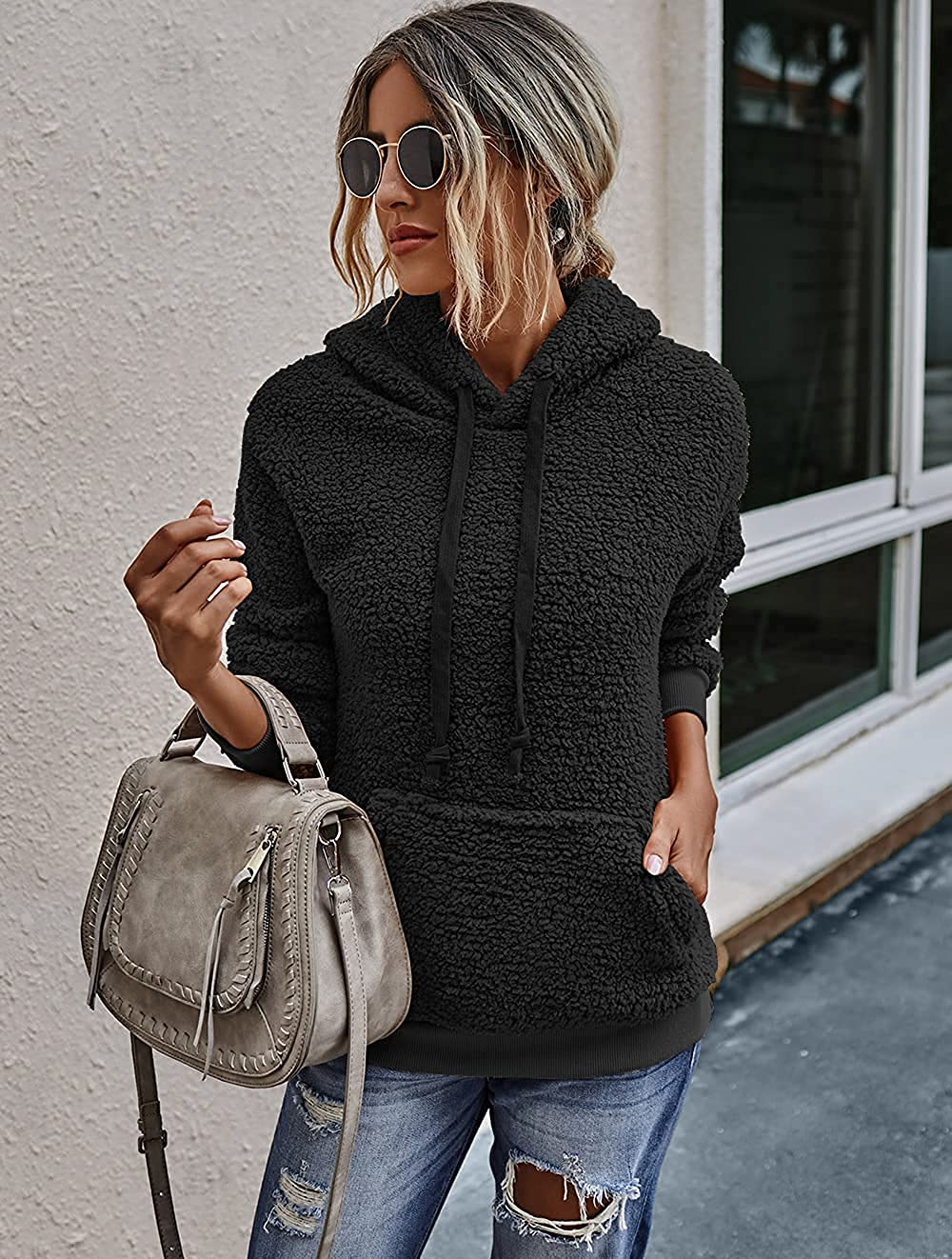 KIRUNDO Winter Women’S Fuzzy Fleece Hoodies Sweatshirts Casual Long Sleeves Shaggy Sherpa Pullover with Pockets Apparel & Accessories > Clothing > Activewear Kylie Max