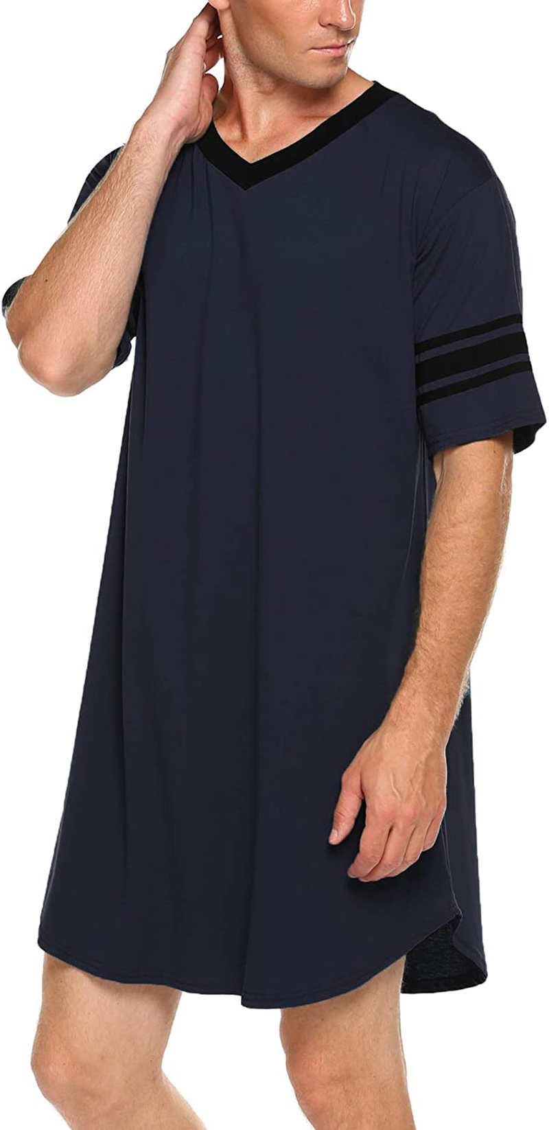 Ekouaer Men'S Nightshirt, Cotton Nightwear Comfy Big&Tall V Neck Short Sleeve Soft Loose Pajama Sleep Shirt Apparel & Accessories > Clothing > Sleepwear & Loungewear > Nightgowns Kylie Max