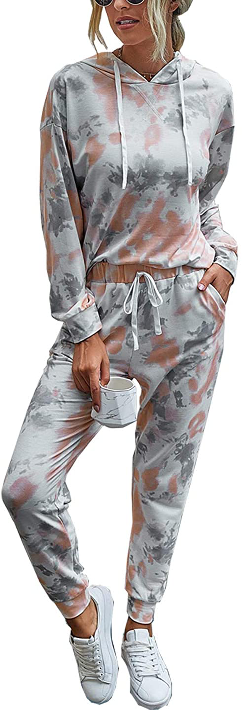 PRETTYGARDEN Women’s Tie Dye Two Piece Pajamas Set Long Sleeve Sweatshirt with Long Pants Sleepwear Apparel & Accessories > Clothing > Sleepwear & Loungewear > Pajamas PRETTYGARDEN Tie Dye-orange Small
