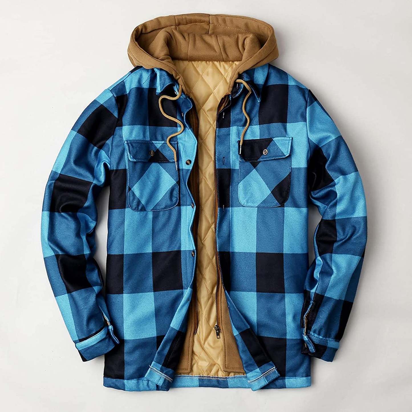 Merthy Mens Big and Tall Berber Lined Flannel Shirts Jacket Casual Long Sleeve Button down Hooded Plaid Parka Coat S-5XL Apparel & Accessories > Clothing > Underwear & Socks > Shapewear Merthy