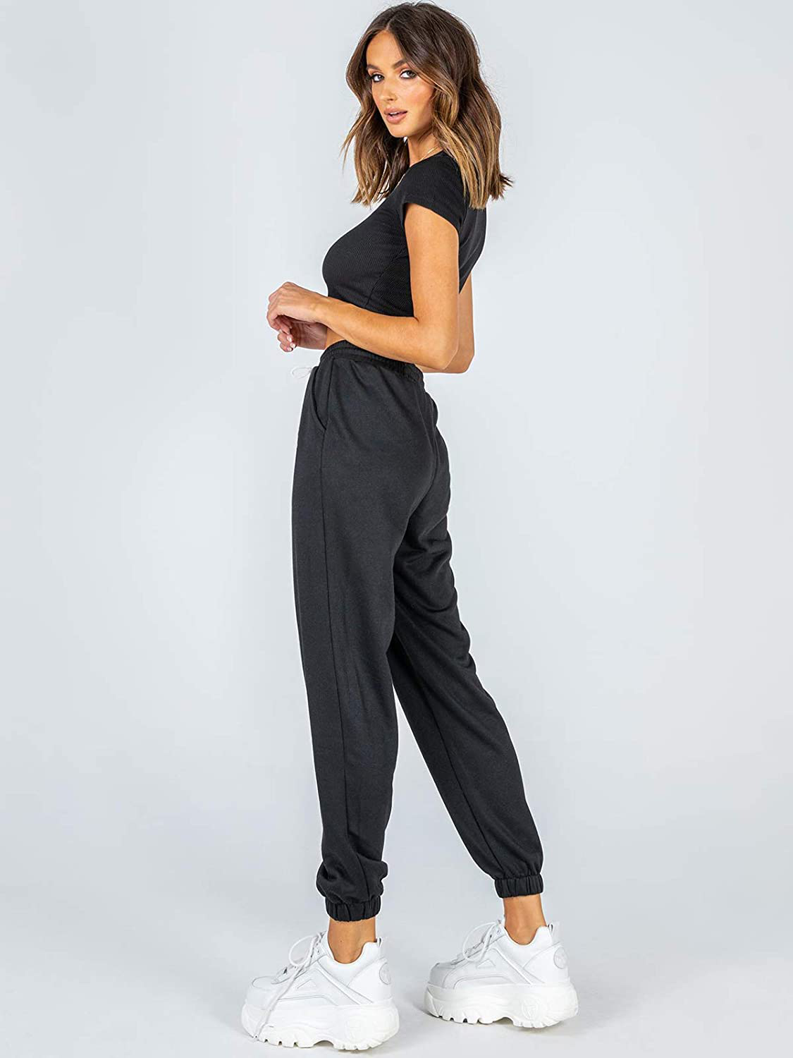 Ezymall Womens Sweatpants Comfy High Waisted Workout Athletic Lounge Joggers Pants with Pockets Apparel & Accessories > Clothing > Activewear Kylie Max