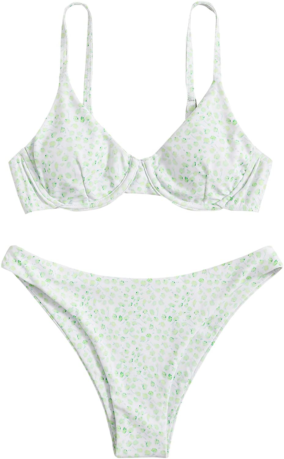 SweatyRocks Women's Sexy Bathing Suits Spaghetti Strap Floral Bikini Set Underwire Swimsuit Apparel & Accessories > Clothing > Swimwear SweatyRocks Floral White Green Large