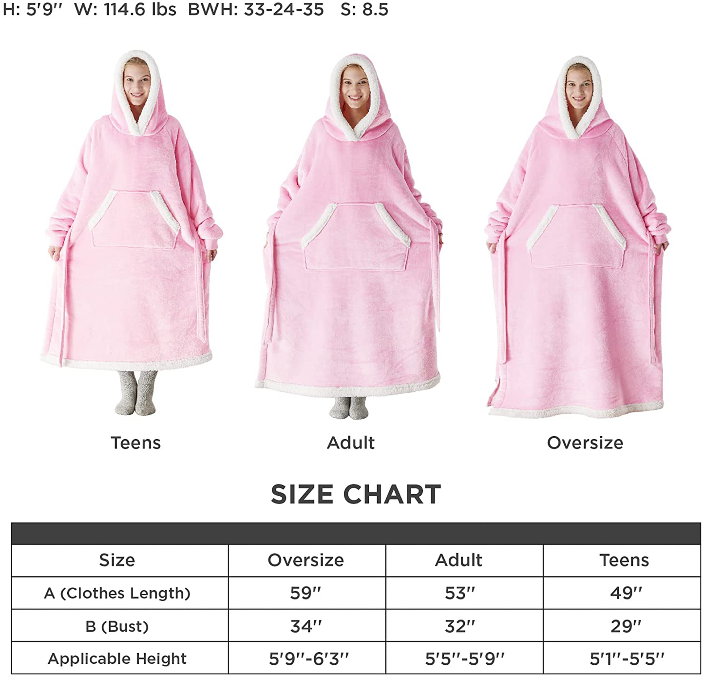 Bedsure Pink Wearable Blanket Hoodie Gift for Women- Long-Length Hooded Blanket Sweatshirt Adult with Side Split and Belt, Warm Sherpa Sweater Blanket Jacket Arts & Entertainment > Party & Celebration > Gift Giving Bedsure