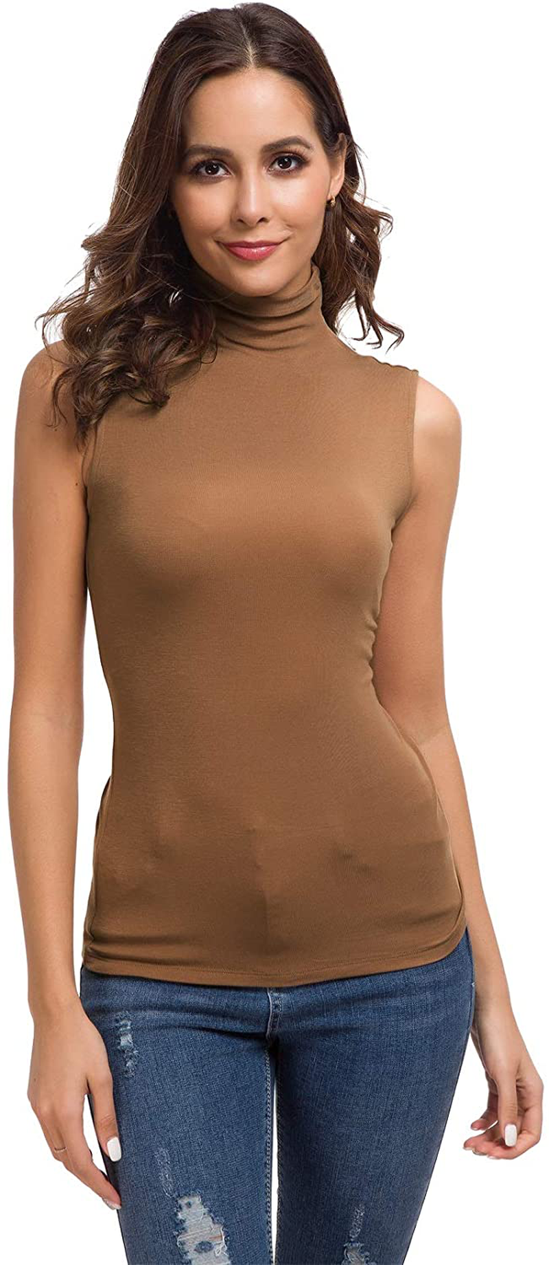 Nasperee Women Sleeveless Mock Turtleneck Tank Tops Slim Fit Stretchy Layer Tee Shirts Apparel & Accessories > Clothing > Activewear Kylie Max