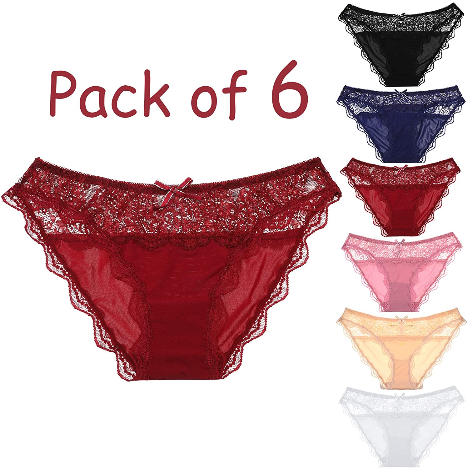 LEVAO Womens Lace Underwear Cheeky Sexy Panties Seamless Lingerie Bikini Pack of 6 Apparel & Accessories > Clothing > Underwear & Socks > Underwear LEVAO