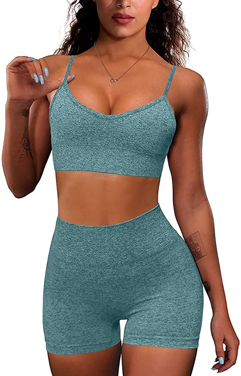 OQQ Yoga Outfit for Women Seamless 2 Piece Workout Gym High Waist Leggings with Sport Bra Set Apparel & Accessories > Clothing > Underwear & Socks > Lingerie HZSN A: Darkgreen Large