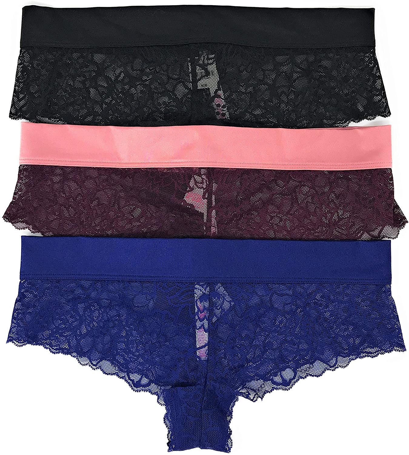 Victoria'S Secret Pink Cheekster Panty Set of 3 Victoria's Secret Black Date / Blk Orchid Begonia / Navy Date Medium