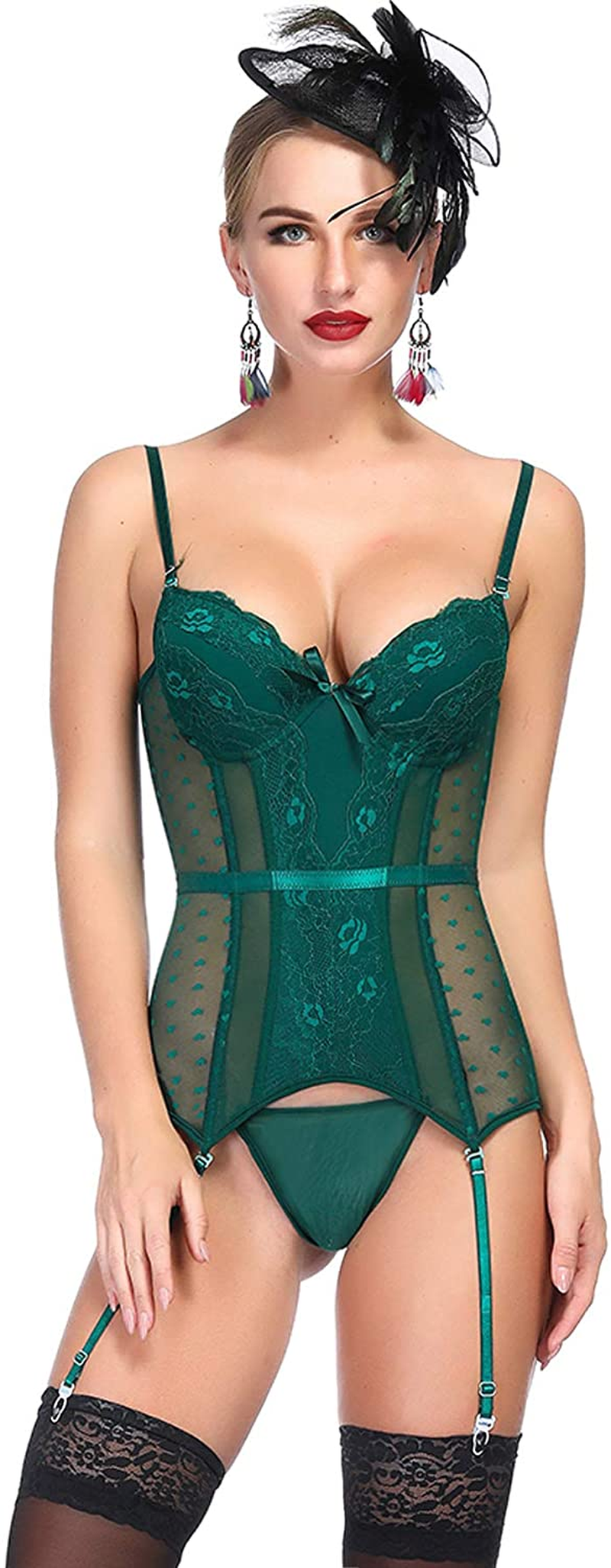 TOPMELON Sexy Women'S Bustiers & Corsets Lingerie Set Boned Overbust Corset Top Garter Belt Gift for Her Apparel & Accessories > Clothing > Underwear & Socks > Lingerie TOPMELON